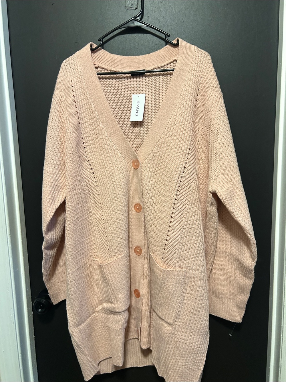 EVANS Blush Pink Button-Front V-Neck Oversized Cardigan